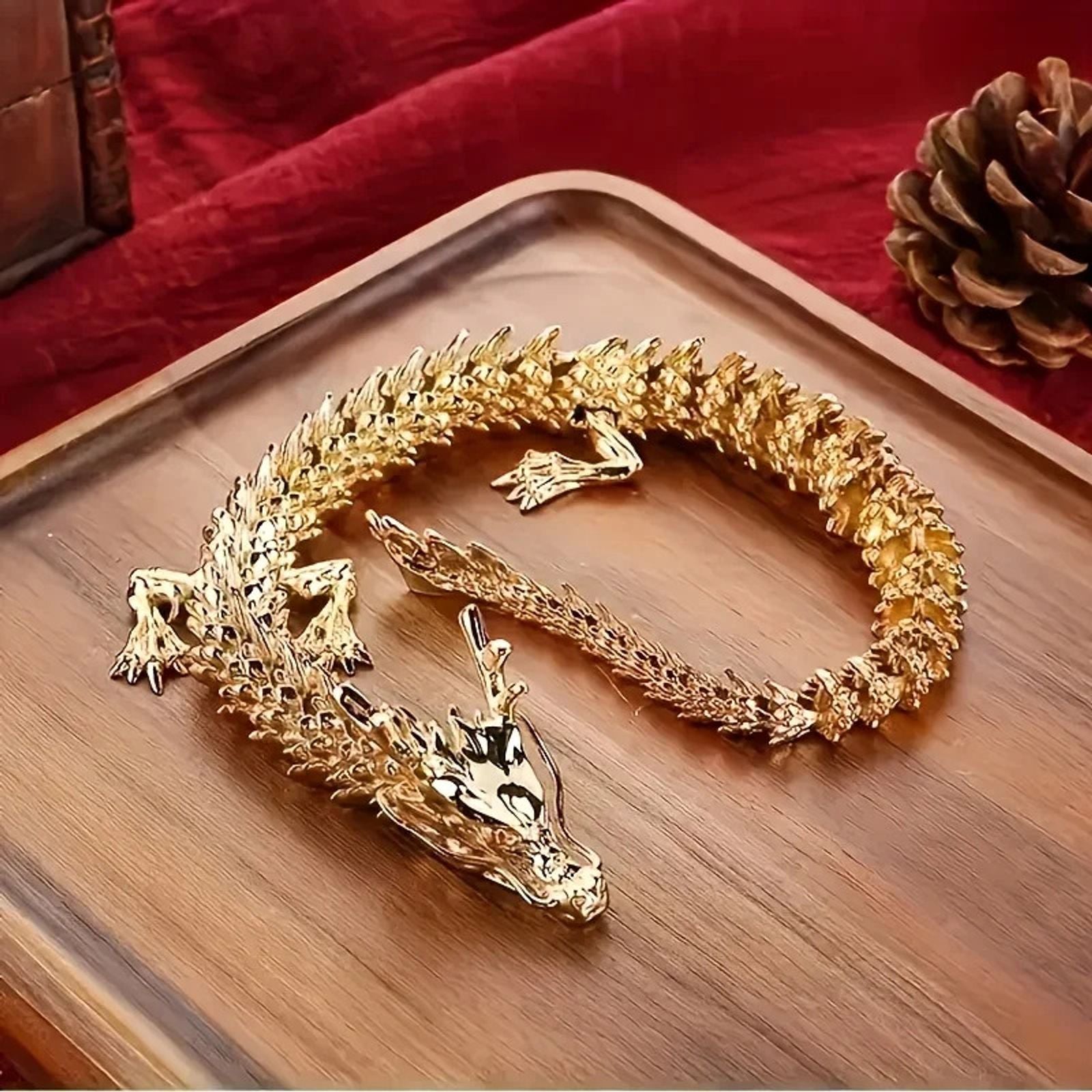 Majestic 3D Golden Dragon Statue with Movable Limbs