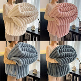 Soft & Warm Fluffy Throw Blanket - Decorative Striped Design