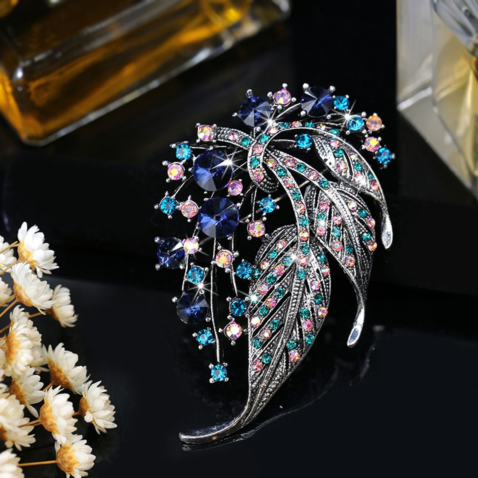 Elegant Colorful Hollow Leaf Brooch for Women