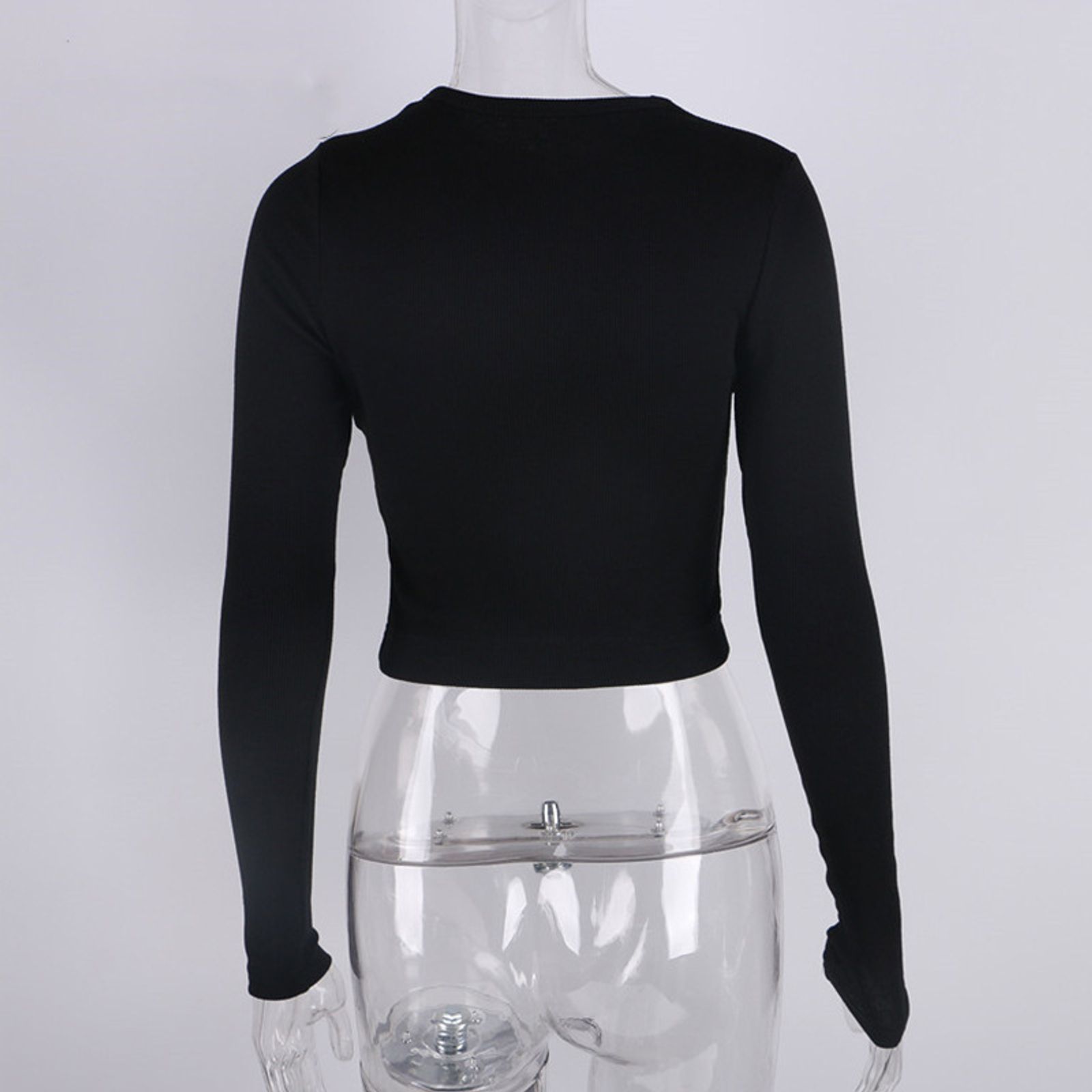 Women’s Ribbed O Neck Long Sleeve Cropped Top