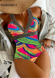 Sexy Print Strapped One Piece Swimsuit for Women