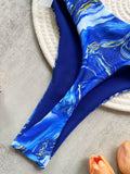 Print Halter Mini Thong High Cut Bikini Set