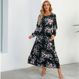 Women’s Bohemian Floral Maxi Dress with Full Sleeves