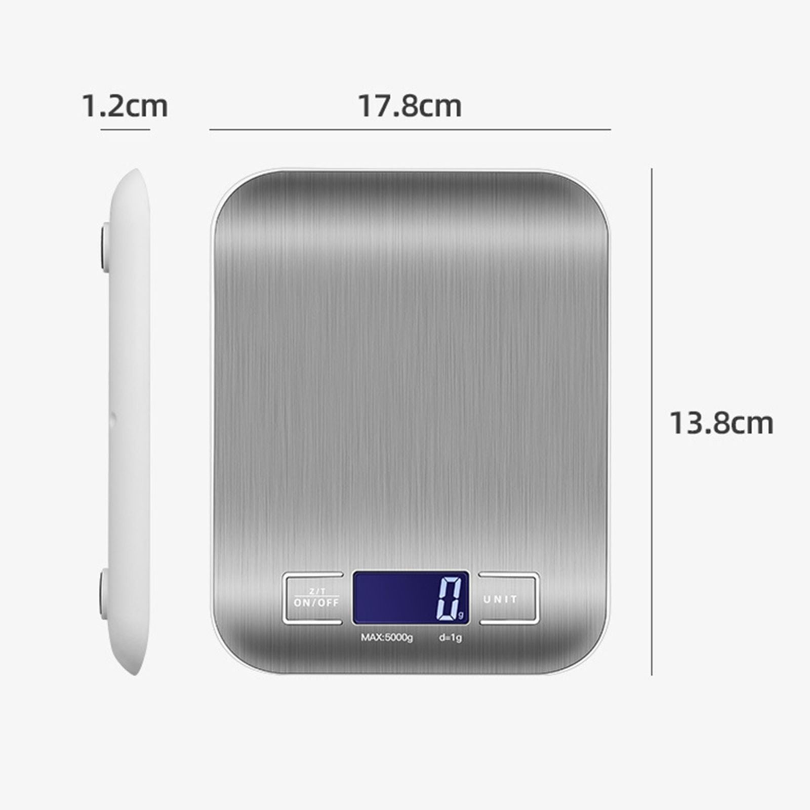 Portable Kitchen Scale with Stainless Steel Surface