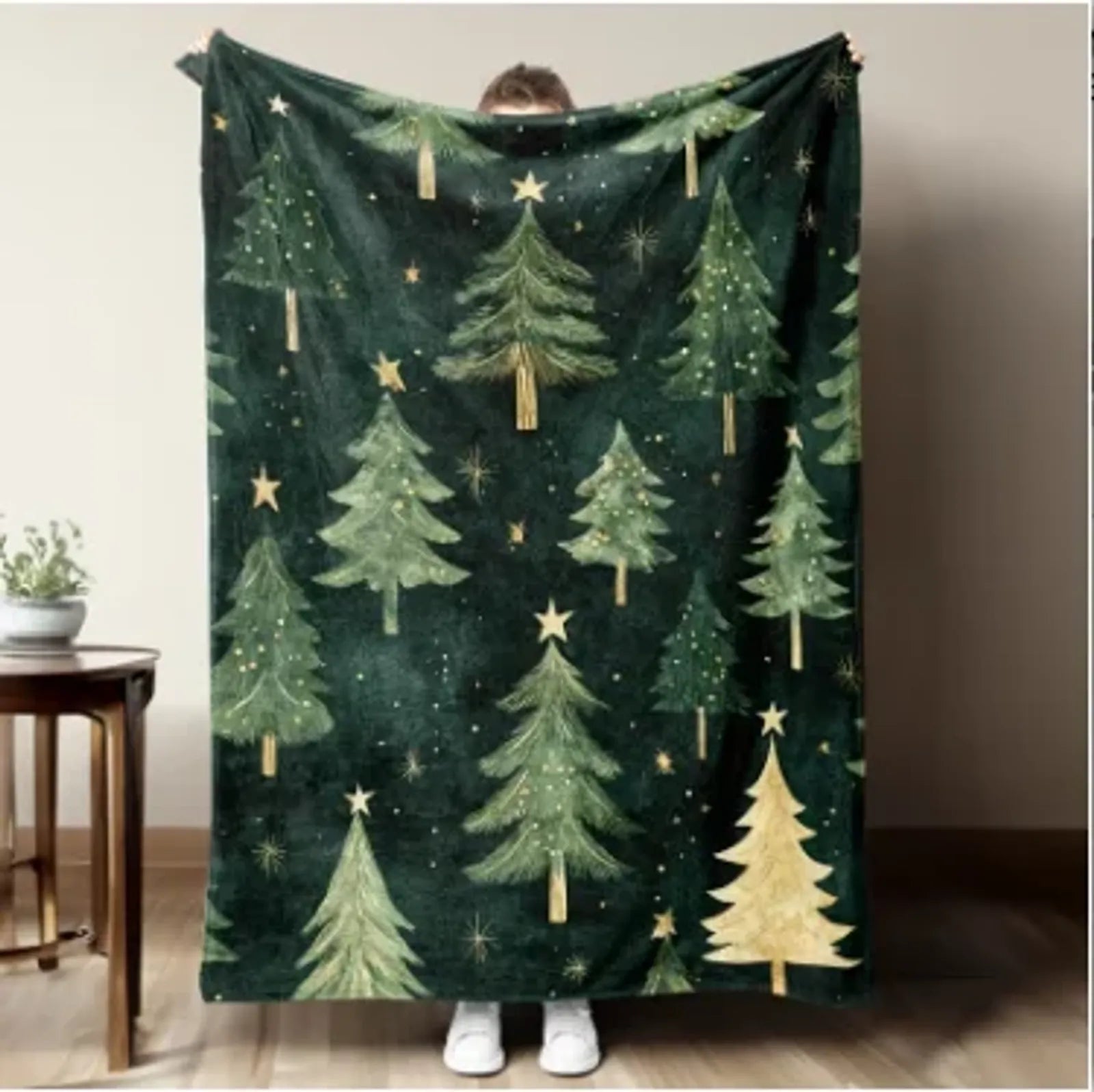 Green Christmas Tree Print Blanket - Soft & Warm Comfort