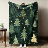 Green Christmas Tree Print Blanket - Soft & Warm Comfort