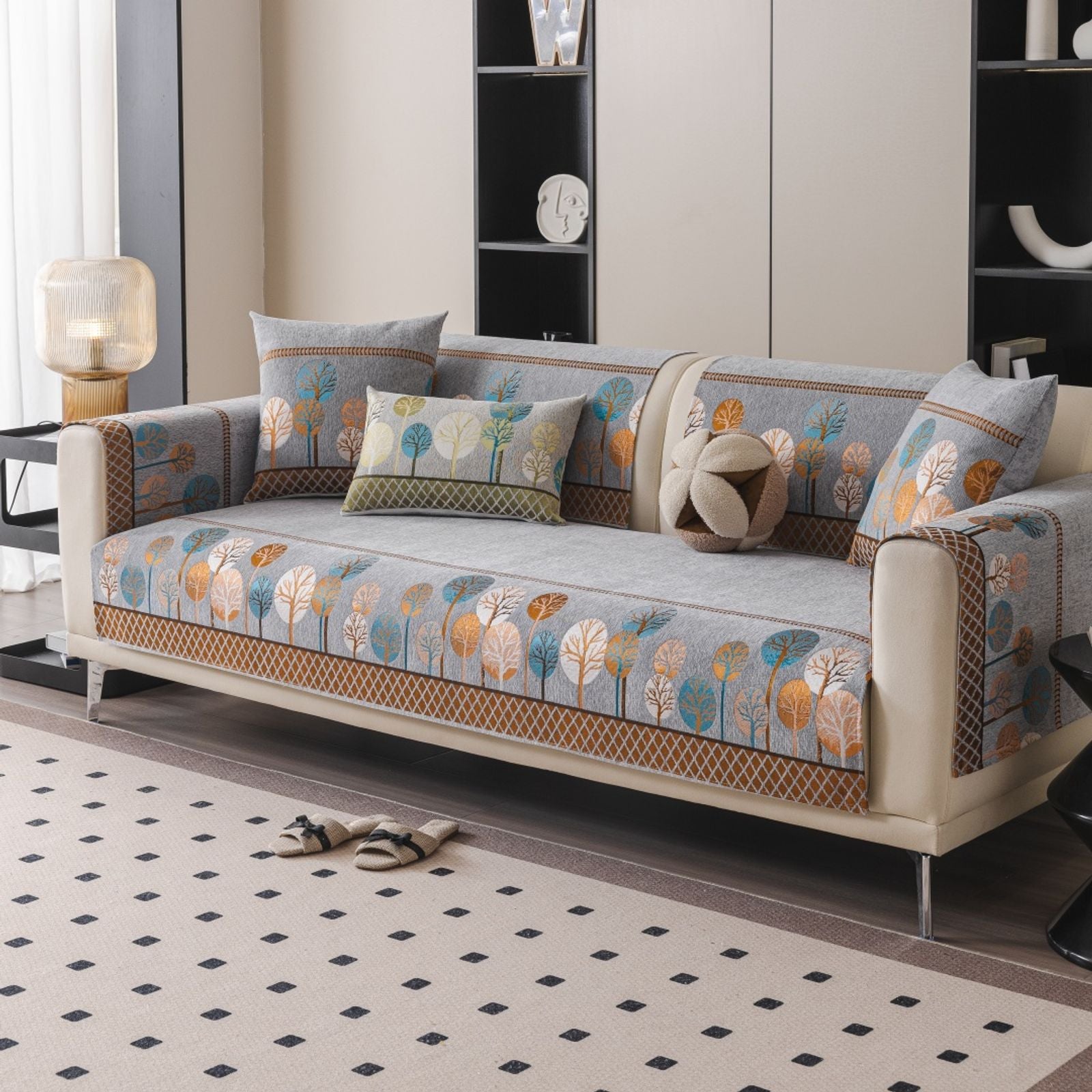 Boho Full Moon Tree Jacquard Chenille Sofa Cover