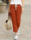Elegant Solid Drawstring Loose Cotton Pants for Women