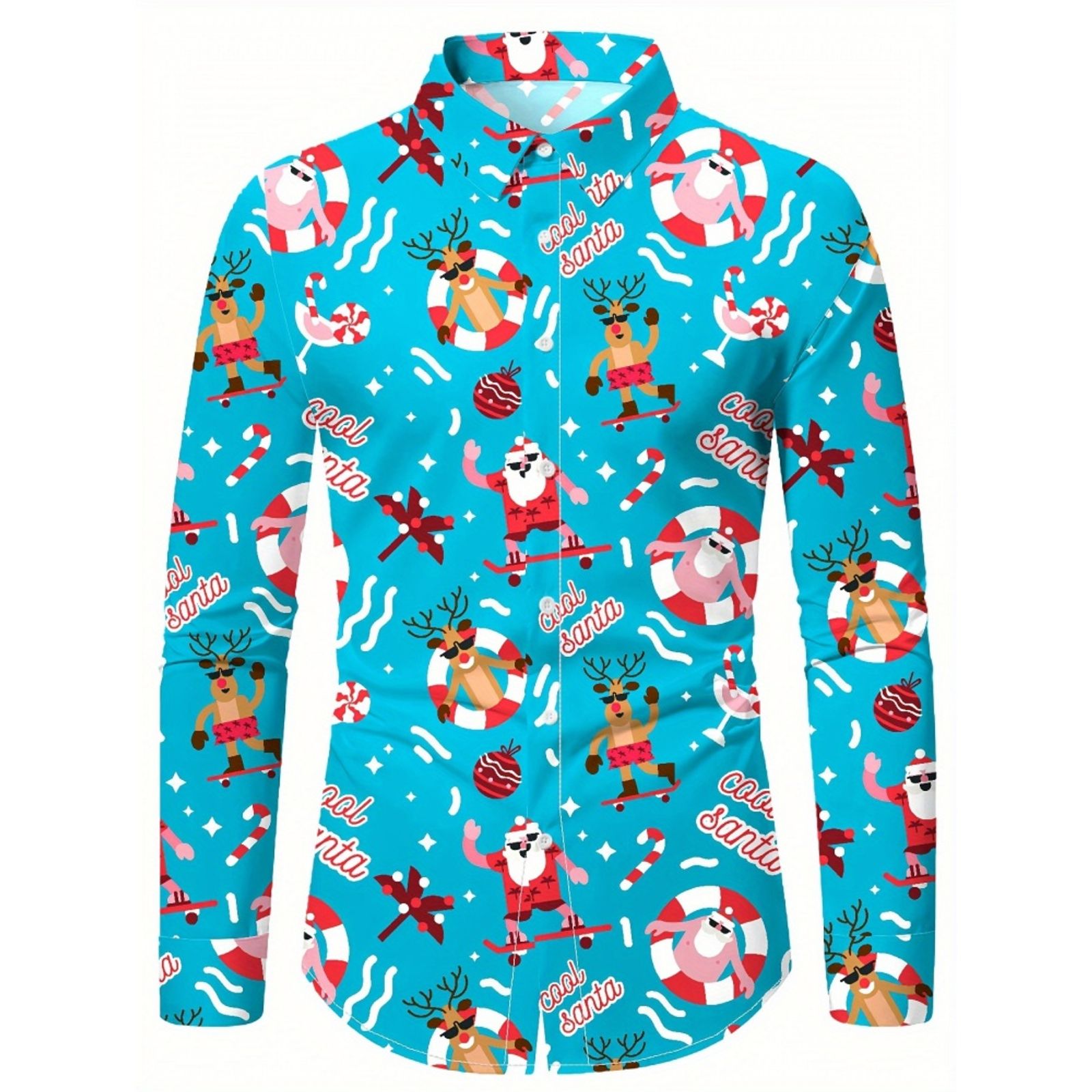 Santa Claus Elk Graphic 3D Printed Long Sleeve Shirt