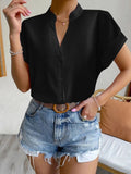 Women’s Solid PU Leather Button Down Bodycon Blouse