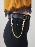 Fashionable Wide Decorative PU Belt with Chain Pendant