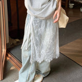 Elegant Lace Midi Skirt with Drawstring Design