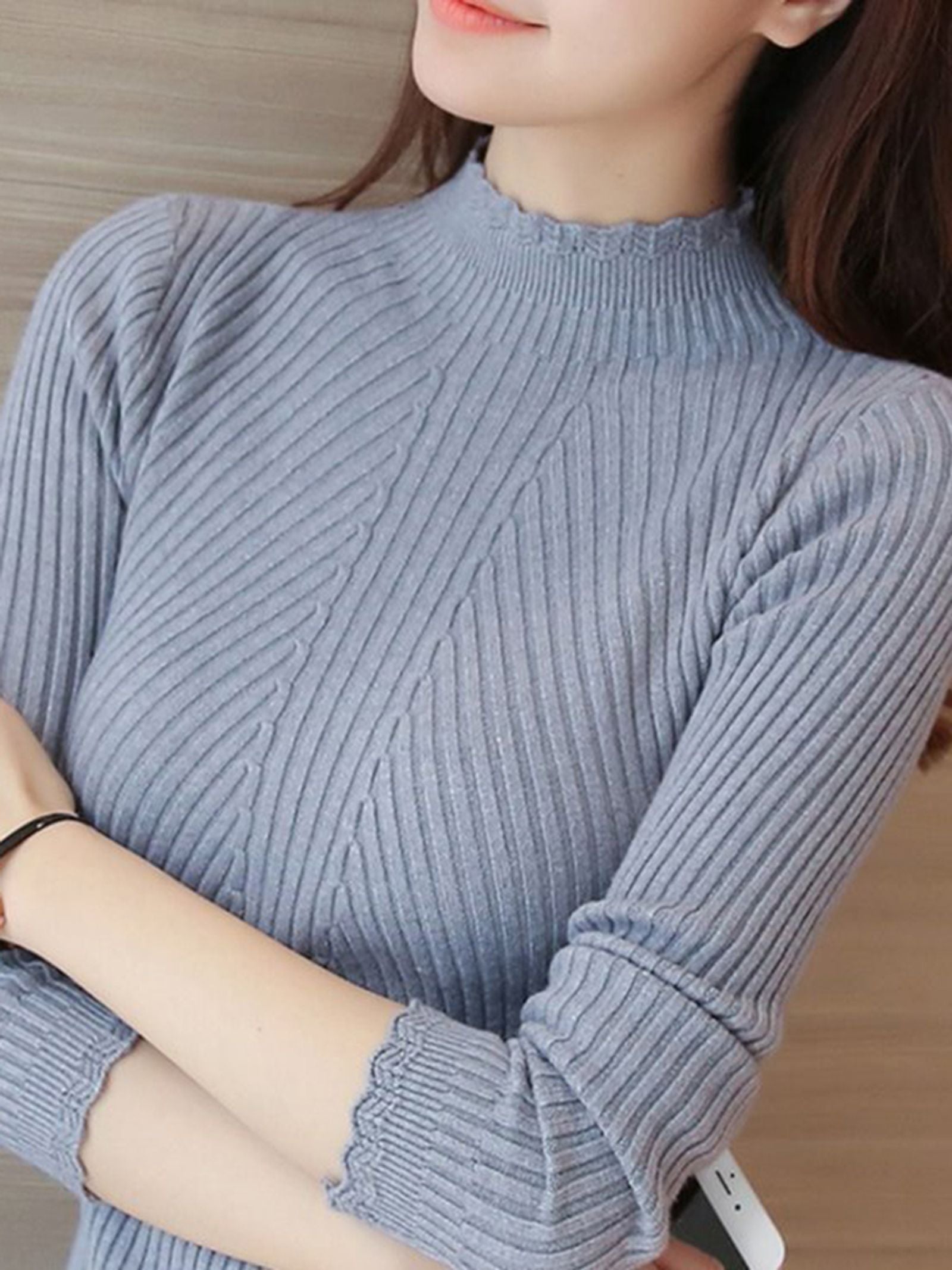 Autumn Women's Mock Neck Ruffle Sweater