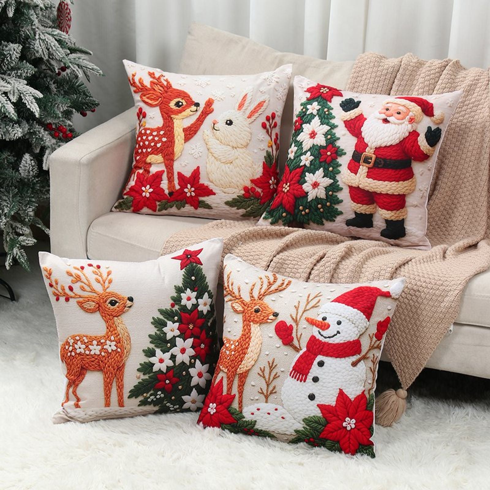 4pcs Merry Christmas Cushion Covers for Home Decoration