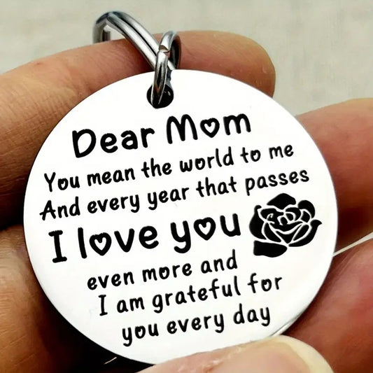 Stainless Steel 'Dear Mom I Love You' Keychain