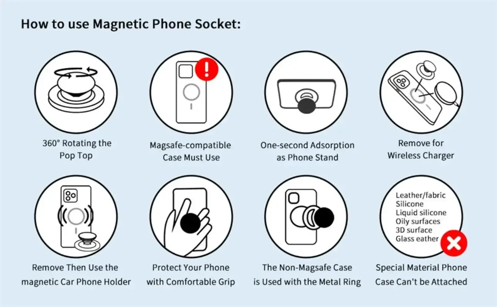 Magnetic Folding Phone Grip Holder for iPhone and Samsung