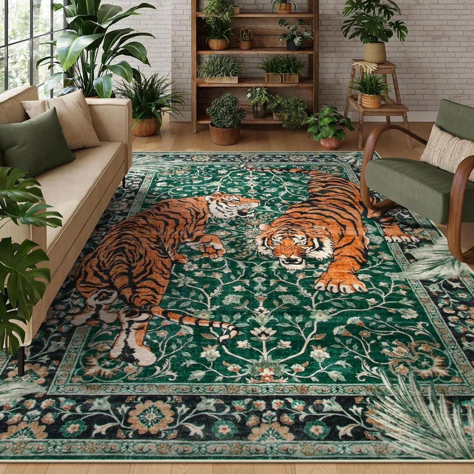 Green Bohemian Jungle Tiger Door Mat