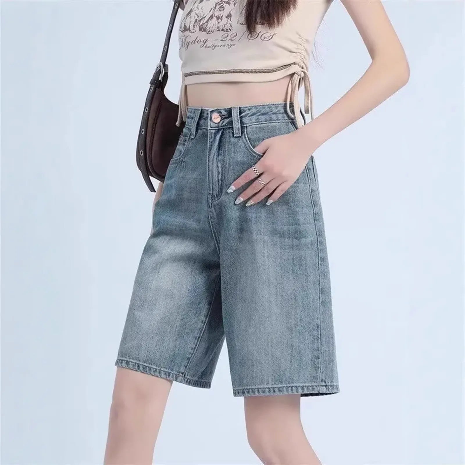 Fashionable Minimalist High Waist Denim Shorts for Women