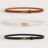 Triple Rings Buckle Thin PU Leather Belt