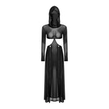 Women's Sexy Hooded Maxi Dress with High Slit