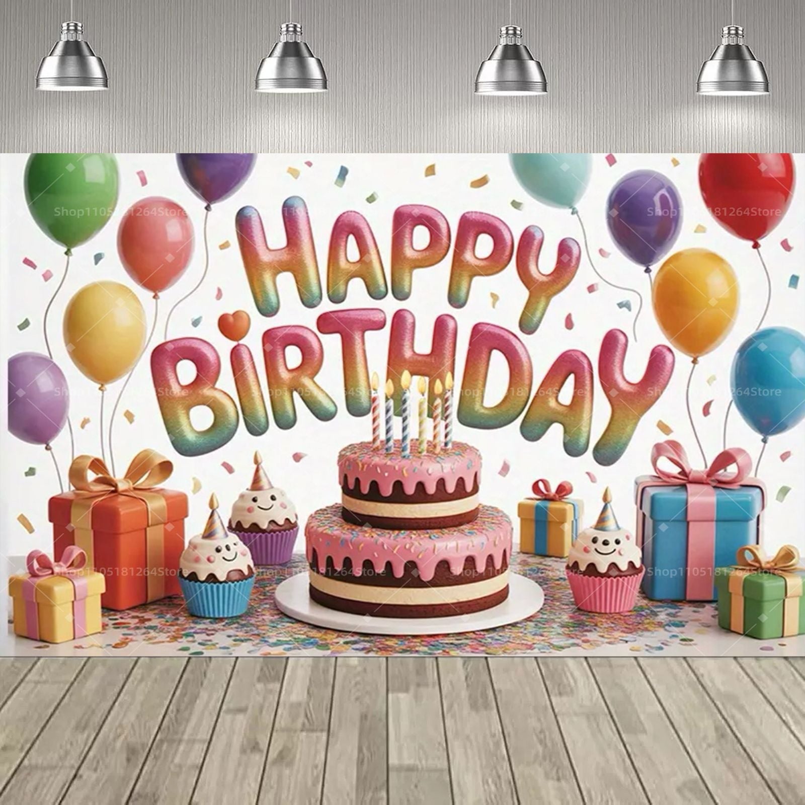 3D Happy Birthday Party Balloon Decoration Backdrop