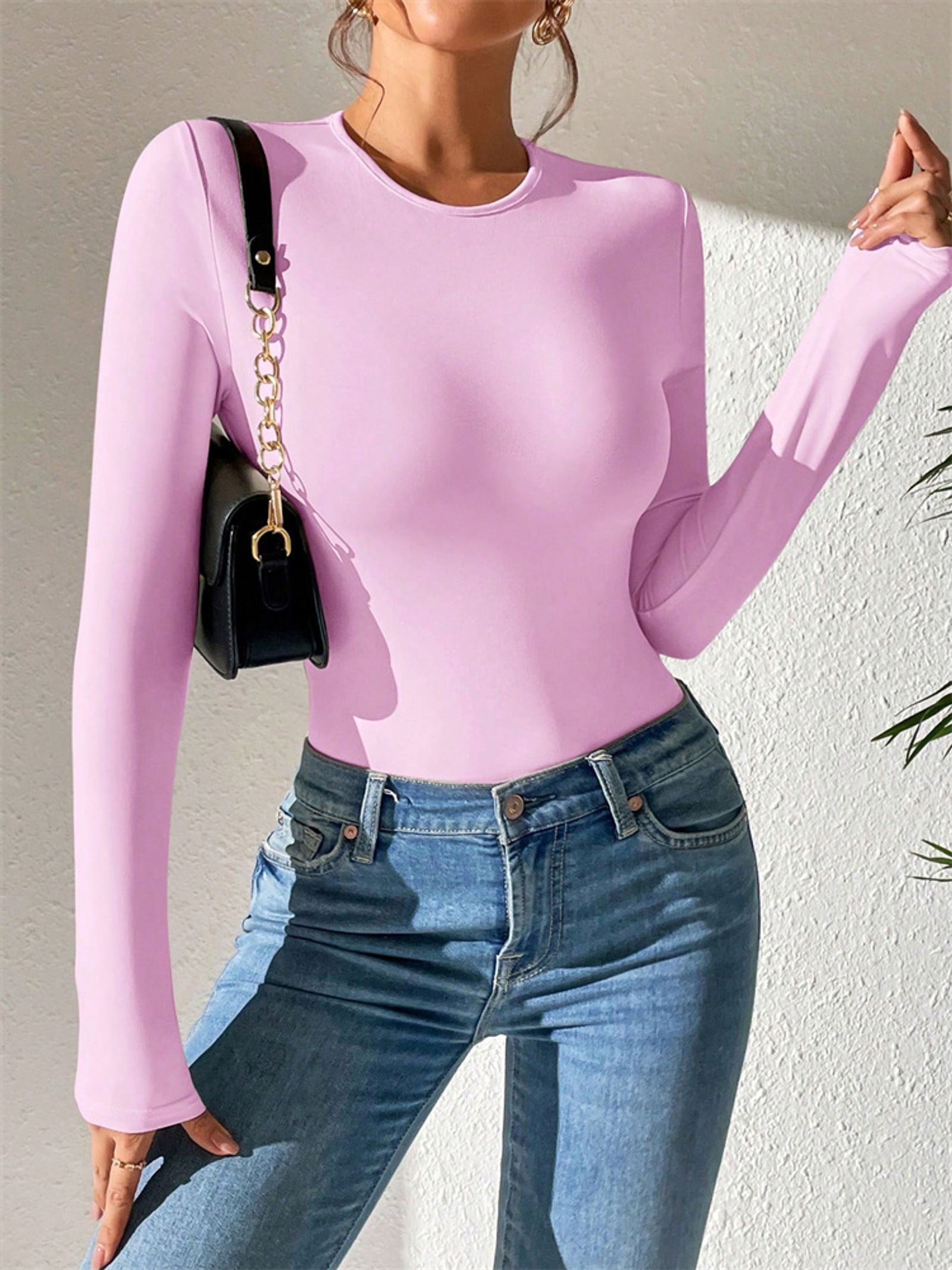 Women’s Long Sleeve Round Neck Blouse Bodysuit