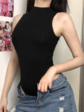 Harajuku Solid Black Sleeveless Bodycon Jumpsuit