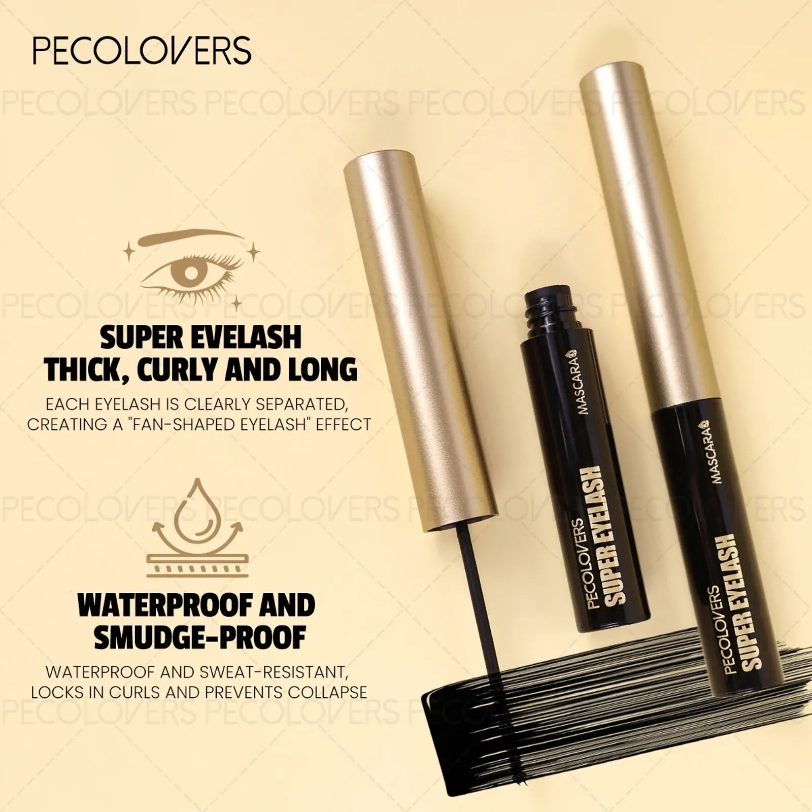 2PCS Waterproof Ultra-fine Brush Mascara for Thickening Eyelashes
