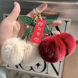 Cute Soft Fluffy Red Rabbit Fur Ball Keychain