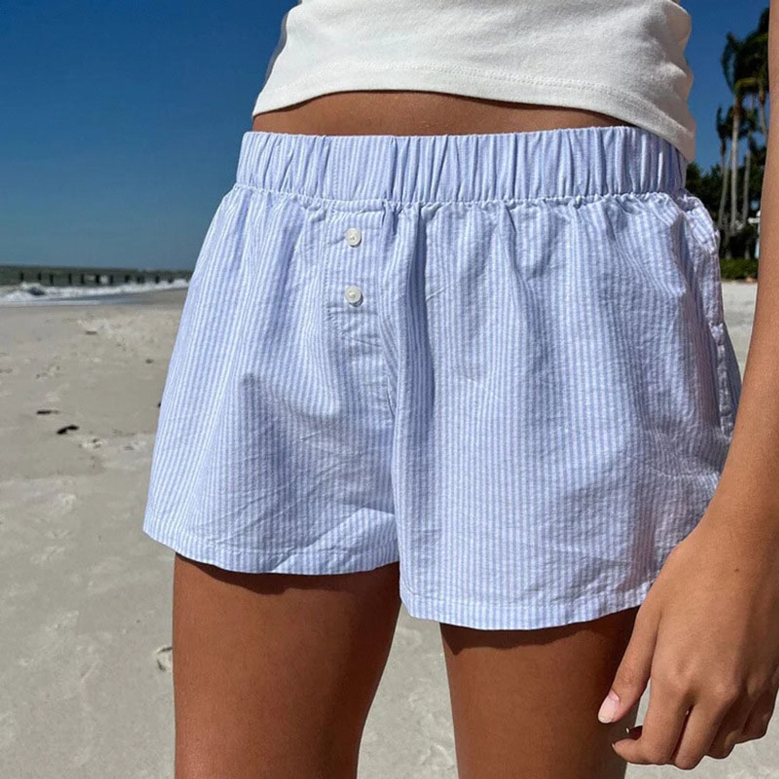 Striped Print Casual Shorts for Women
