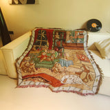 Vintage Jacquard Grassland Sheep Camping Picnic Blanket