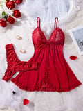 Romantic Red Lace Lingerie Set for Women