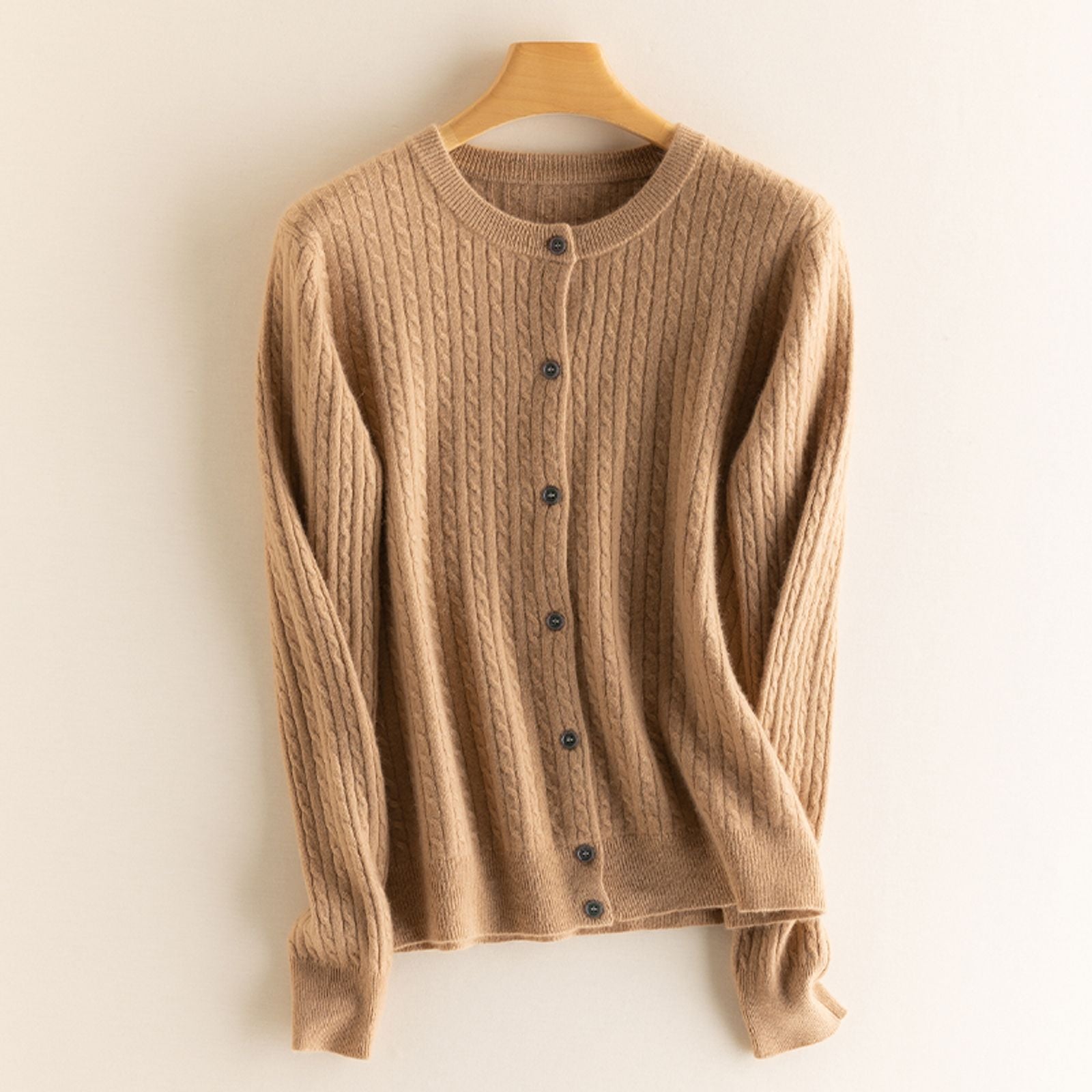 Women’s O Neck Long Sleeve Cable Knit Cardigan Sweater