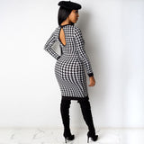 Houndstooth Print Long Sleeve Midi Dress for Women