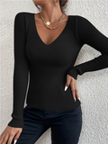Women’s Solid Rib Knit V-Neck Stripe Sweater