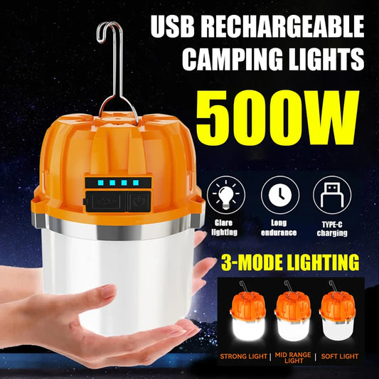 500W Rechargeable LED Camping Lantern with Power Display