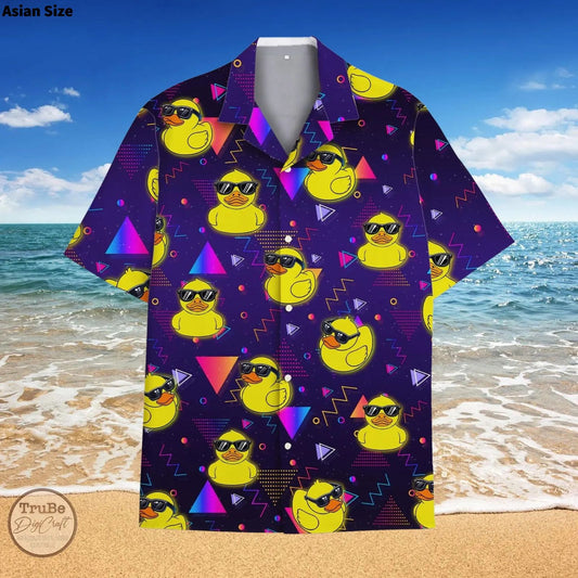 Men's Duck Print Hawaiian Shirt - Short Sleeve Casual Style