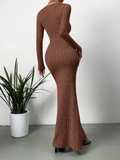 Women's Retro Long-Sleeved Square Neck Knitted Dress