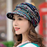 Women’s Peaked Cap with Earflaps - Floral Print