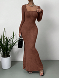 Women's Retro Long-Sleeved Square Neck Knitted Dress