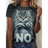 Funny Cat Print T-Shirt for Women