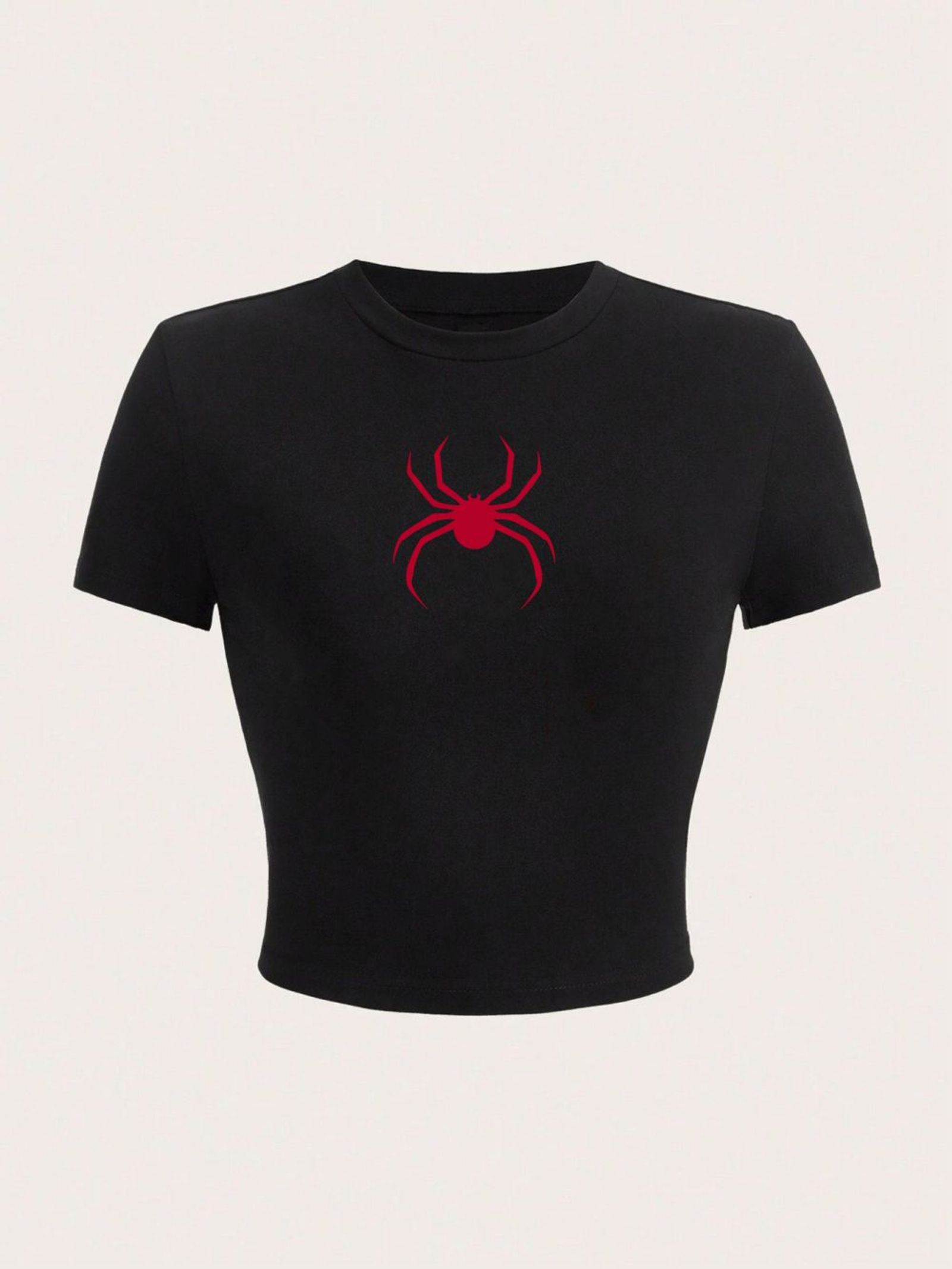 Simple Red Spider Print Crop T-Shirt for Women