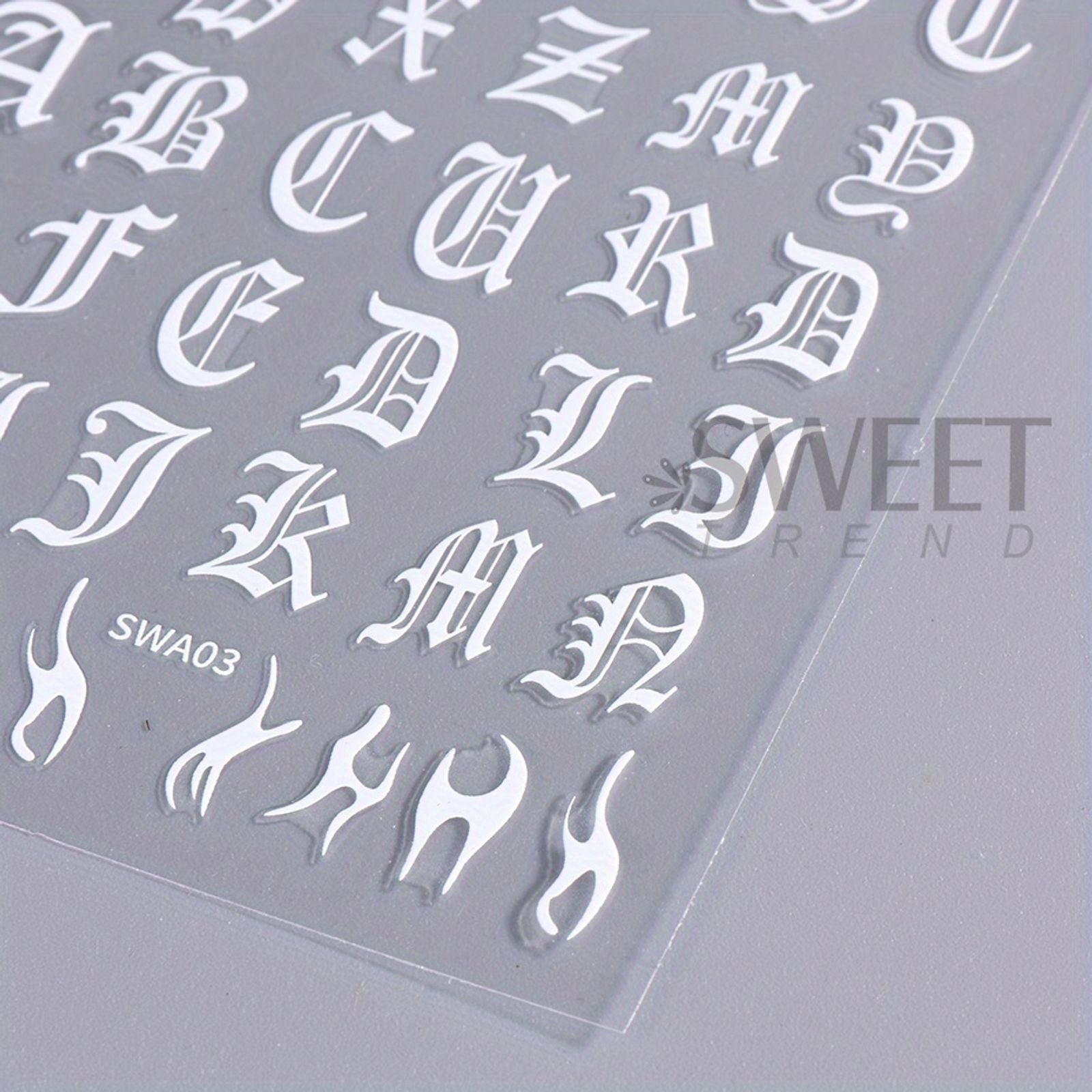 2pcs Gothic Letter Nail Stickers - Black & White Alphabet Design
