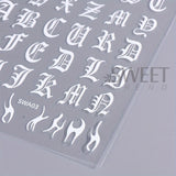 2pcs Gothic Letter Nail Stickers - Black & White Alphabet Design