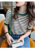Women's Summer Stripe Knitted Round Collar T-Shirt