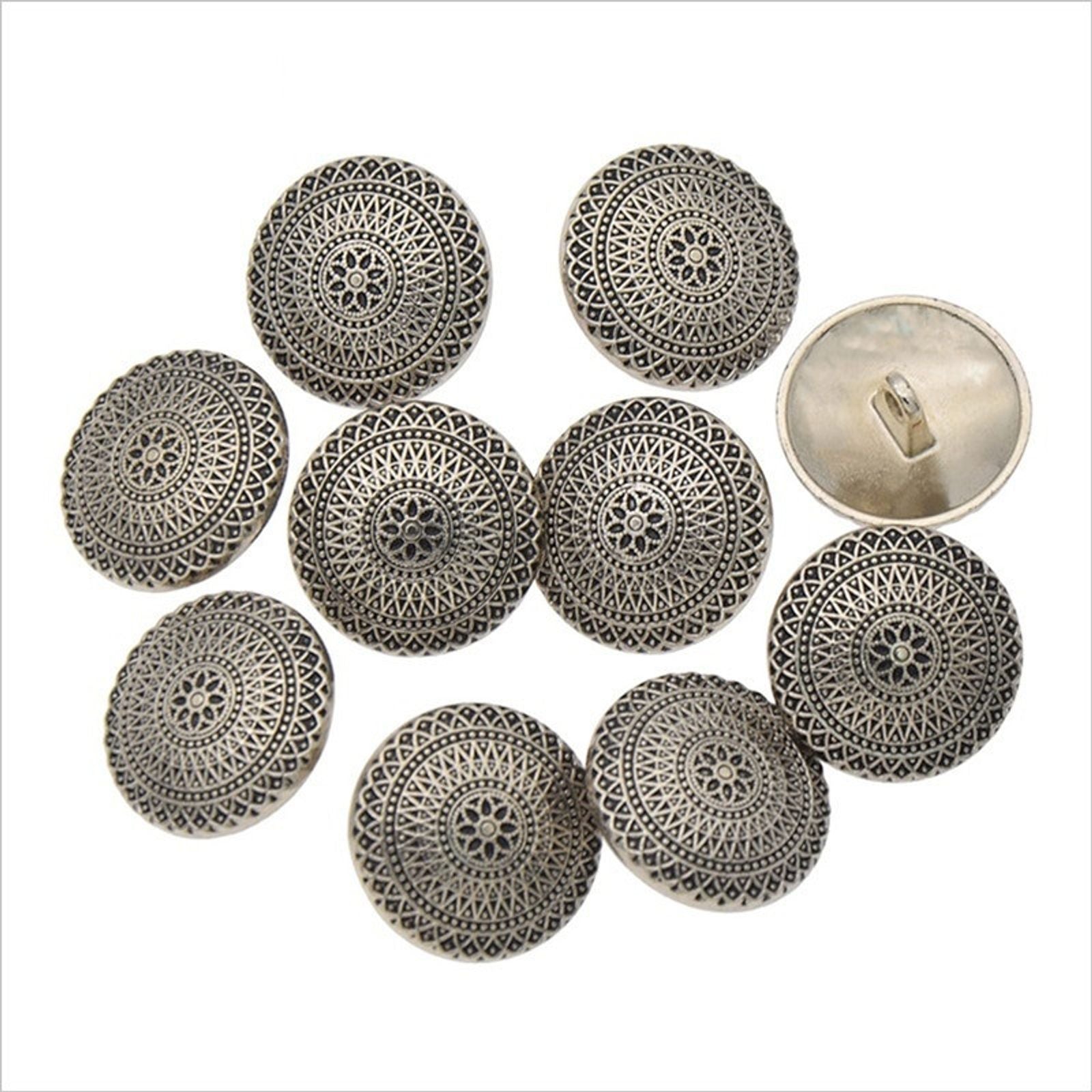 10pcs Vintage Pattern Metal Shank Buttons for Clothing