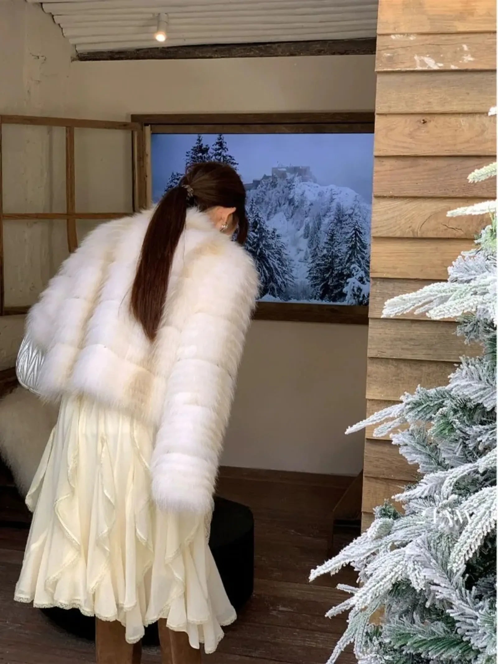 Y2K White Patchwork Lace Midi Skirt for Women