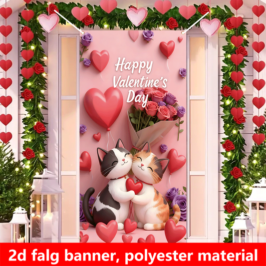 Valentine's Day Roses and Cat Banner for Weddings and Parties