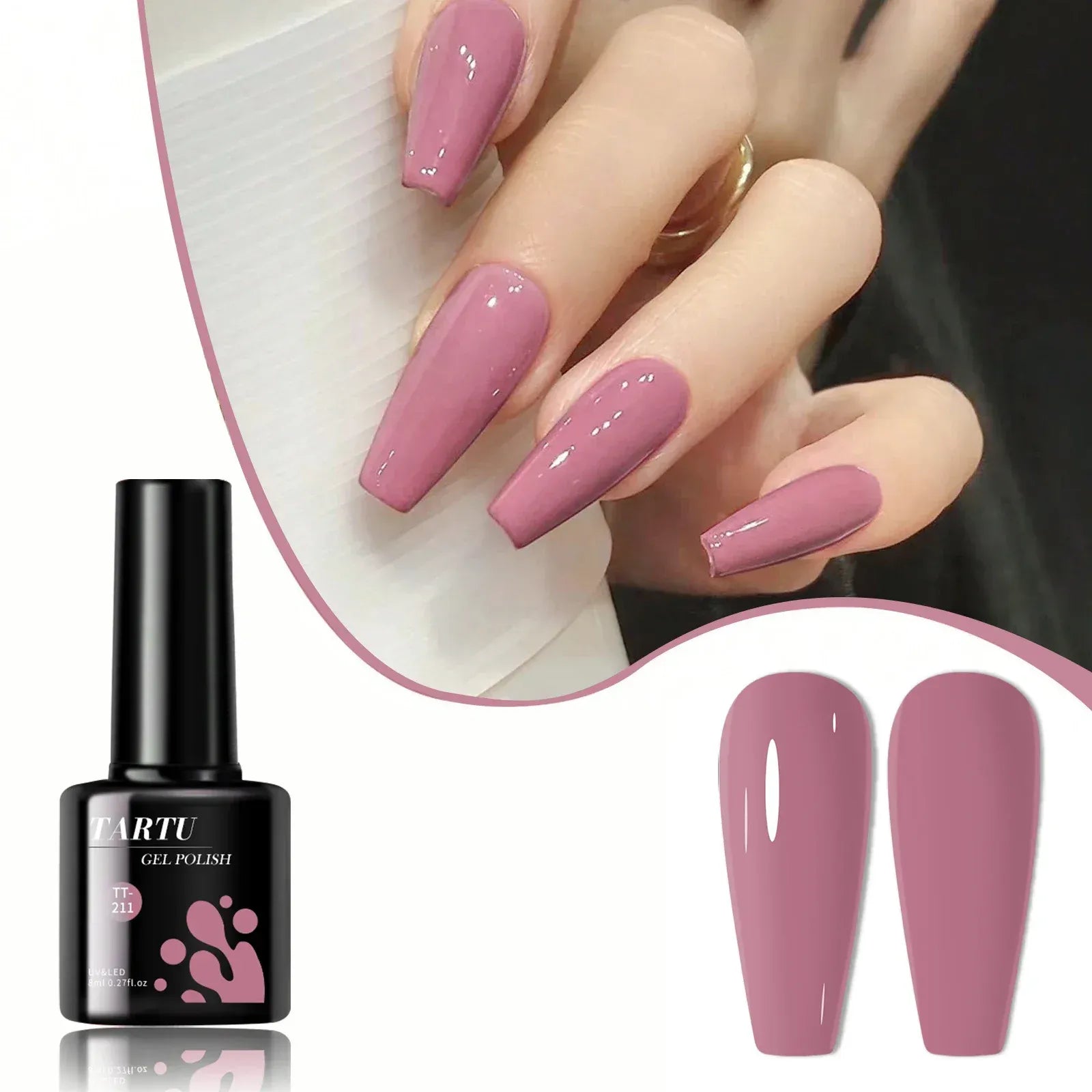 TARTU 8ml Gel Nail Polish - Rose Pink, Red, Gray, Burgundy