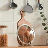 Space-Saving Stainless Steel Pot Lid and Cutting Board Organizer